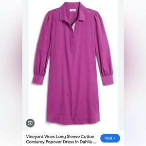 Purple Long Sleeve Popover Corduroy Tunic Dress